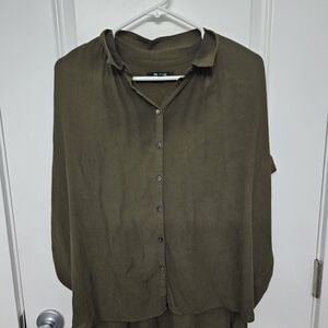 Madewell Shirt Women’s Large Central Drapey Olive Button Up Blouse Oversized